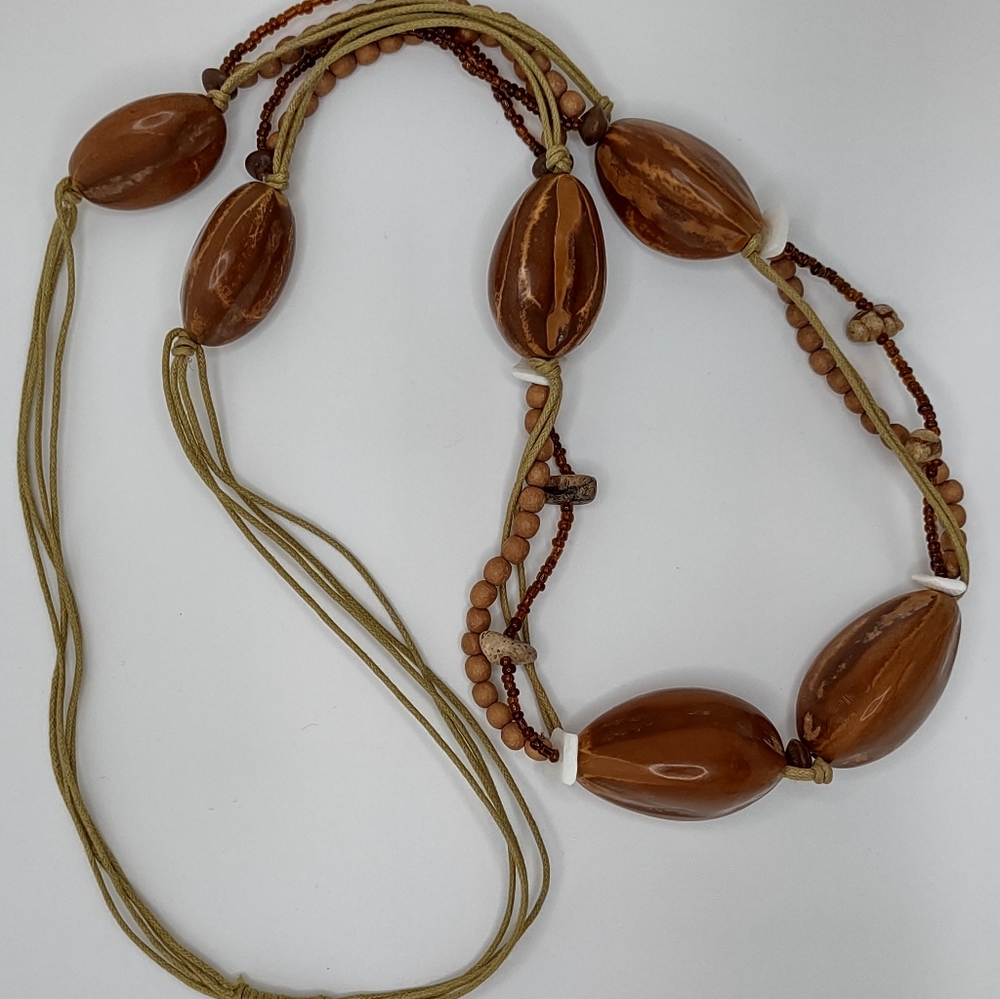 Brown boho seed Long Beach summer necklace